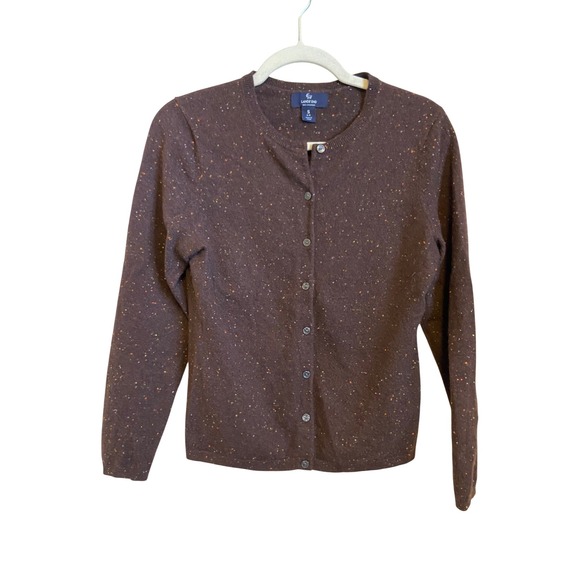 Lands' End Sweaters - Lands End 100% Cashmere Brown Speckled Crew Neck Cardigan Sweater Size Small